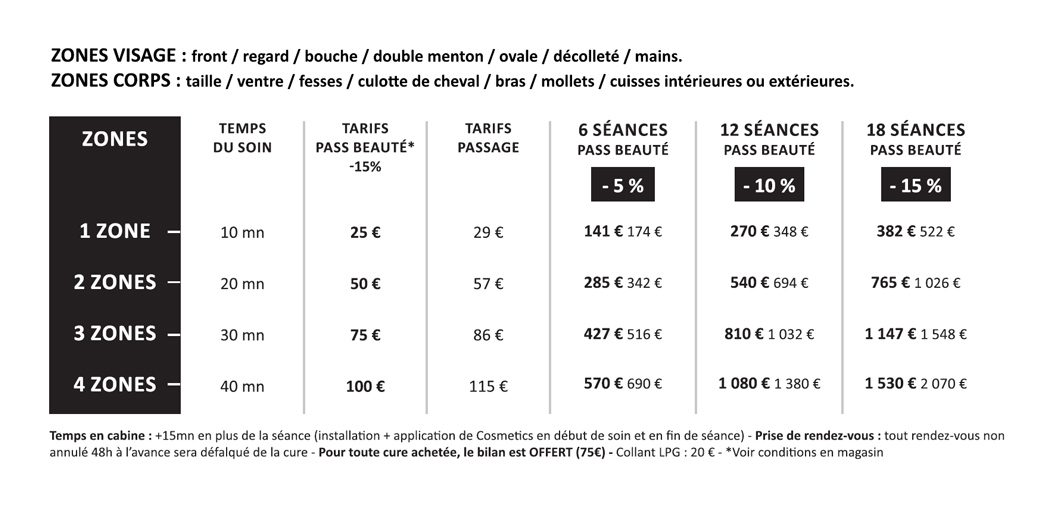 Tarifs Lpg Centre Expert Alliance Cocoon Beaute Bien Etre Paris