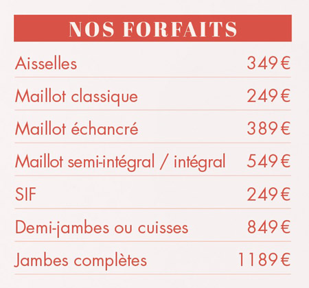 Tarifs Forfaits Ariane Expert Epilation Définitive Cocoon Institut Beaute Paris 2023