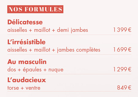 Tarifs Formules Ariane Expert Epilation Définitive Cocoon Institut Beaute Paris 2023
